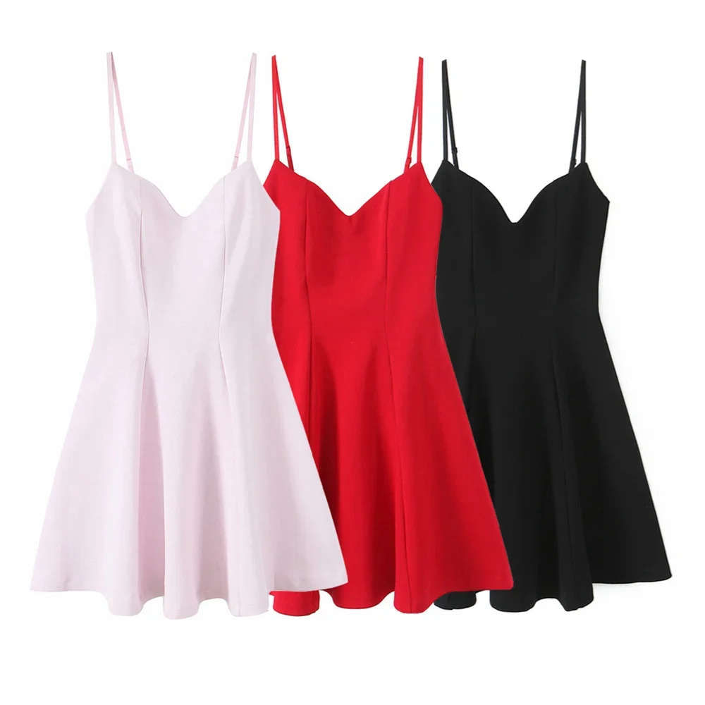 

LIBIELIY Women's Heart Collar Mini Dress Solid Color Decoration Spring/Summer New Product Women's Wear