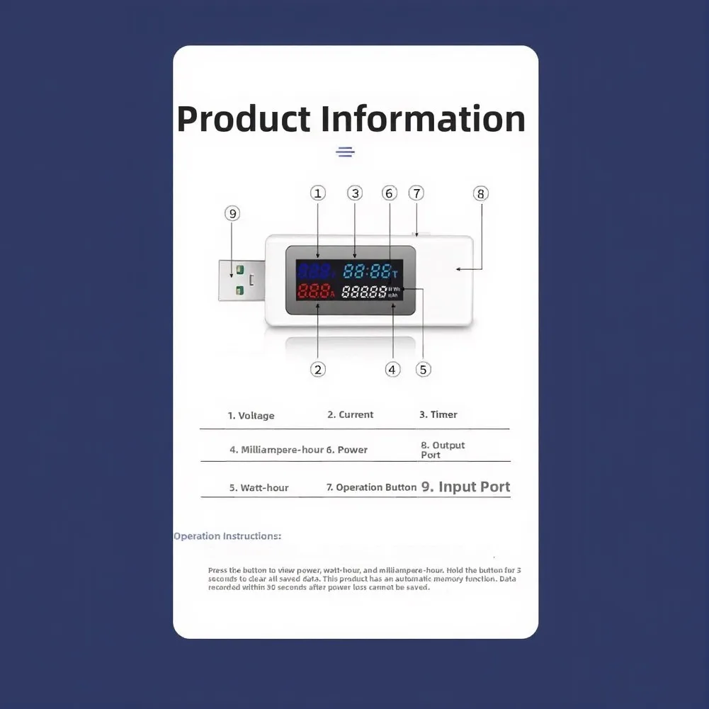 USB Tester with Color Display for Evaluating For electrical Performance Including Voltage Current and Power on USB Devices