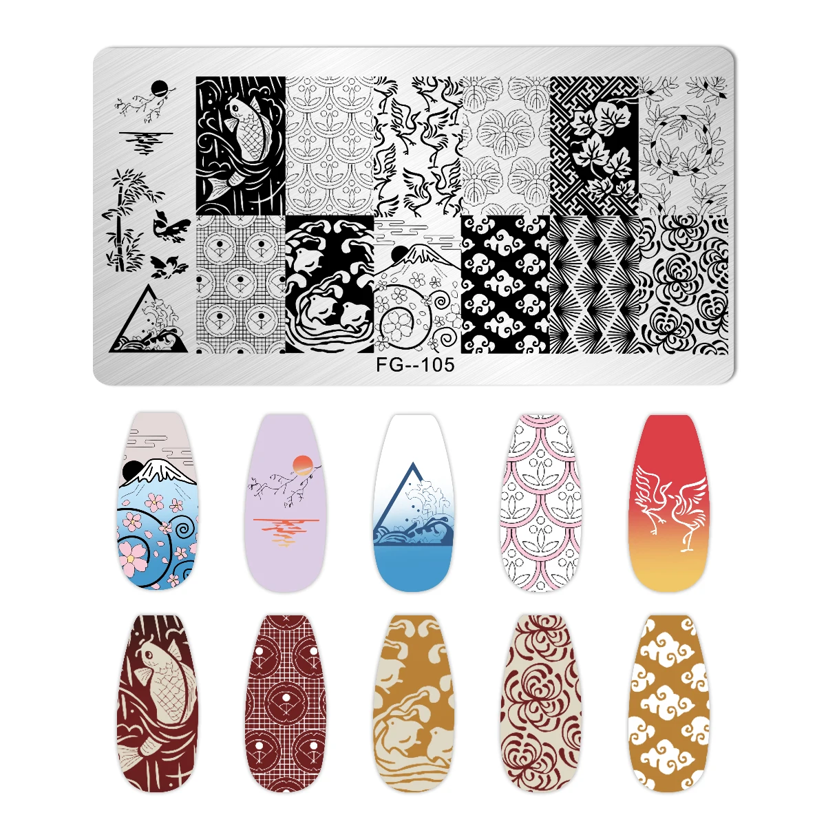 1pc Nail Stamping Plates Japanese style Design Nail Art Stamp Template Halloween Carp Plum blossom Mountain Image Stencil Plate