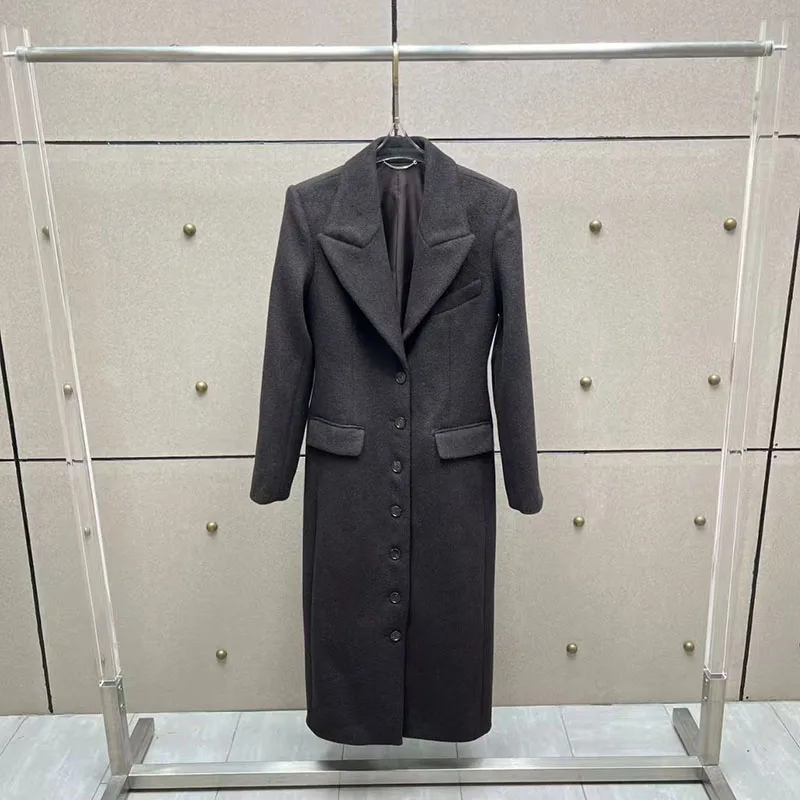 

Женское шерстяное пальто с подкладкой на плечах, длинный однобортный жакет, винтажный шерстяной тренч с отложным воротником, 2025, зима, новинка, Y2K