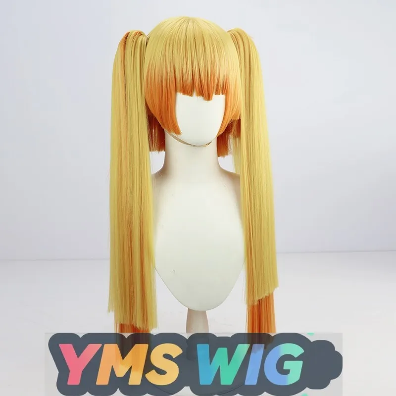 【YMS WIG】Demon Slayer: Kimetsu No Yaiba Zenitsu Agatsuma Parrucca cosplay femminile Capelli lunghi Doppia coda di cavallo