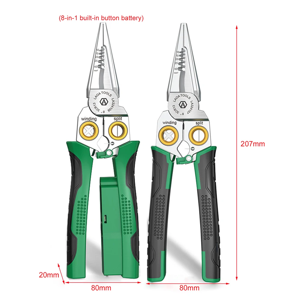 LAOA Electrician\'s Pliers Multi-function Wire Stripper 8-in-1 Stainless Steel Needle-Nose Pliers with Electrical Measurement