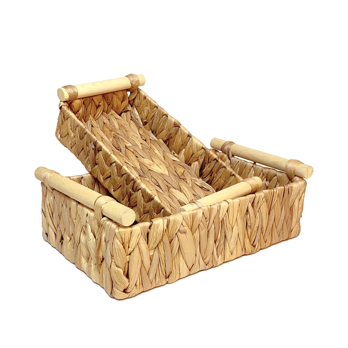 

Gourd Grass and Wood Handle Woven Storage Basket, Vegetable and Fruit Rattan Storage Basket, Desktop Coffee Table Cabinet
