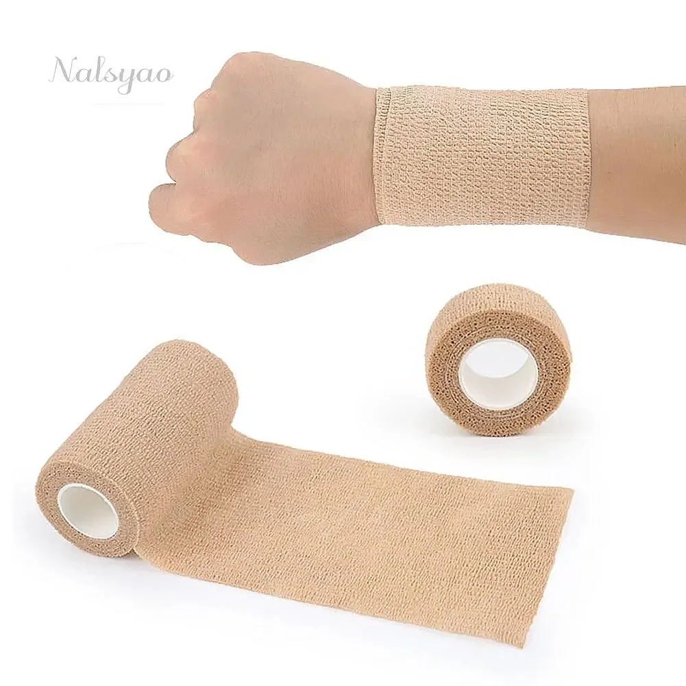 5 Pcs 2.5/5/7.5/10cm Self Adhesive Elastic Bandage Cohesive Non-Woven Wrap Tape for Sports First Aid Finger Wrist Leg Support