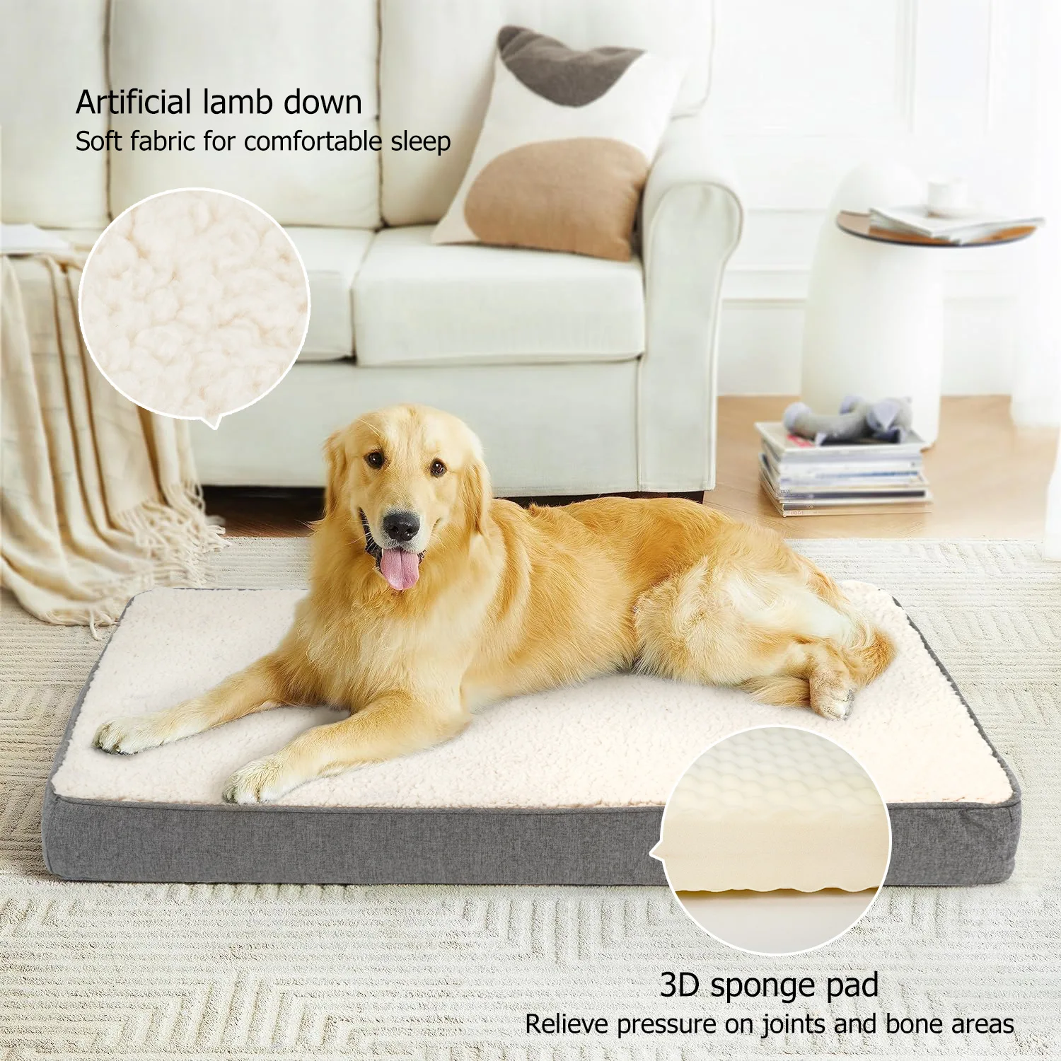 

Plush Memory Sponge Dog Bed for Large Dog, Removable Dog Mattress, Pet Mat, Nonslip Egg Kennel Pad, Cat Sofa Cushion