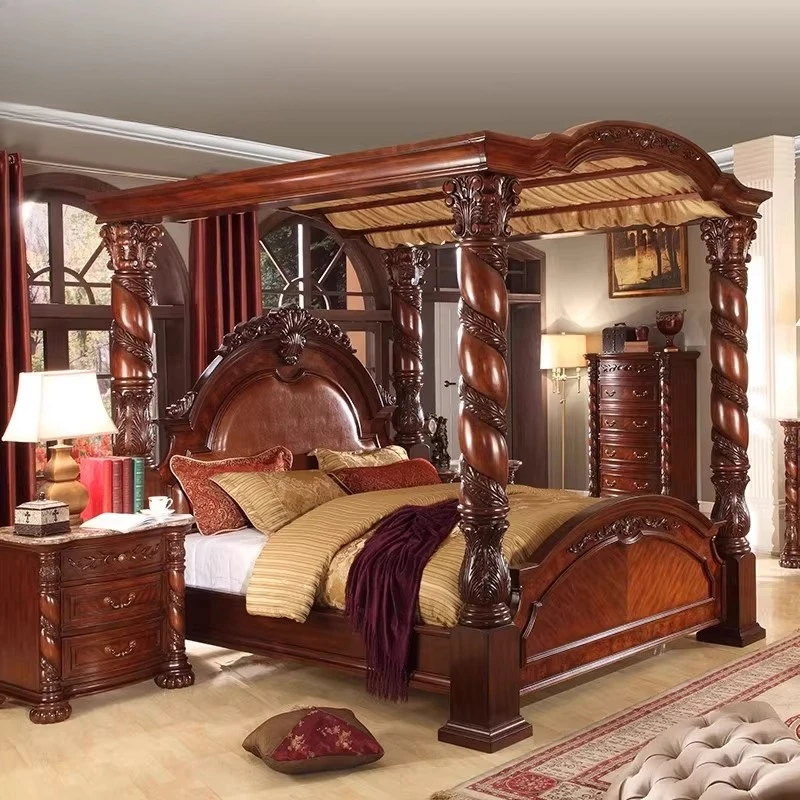 

Luxury solid wood emperor bed, European carved four-poster bed