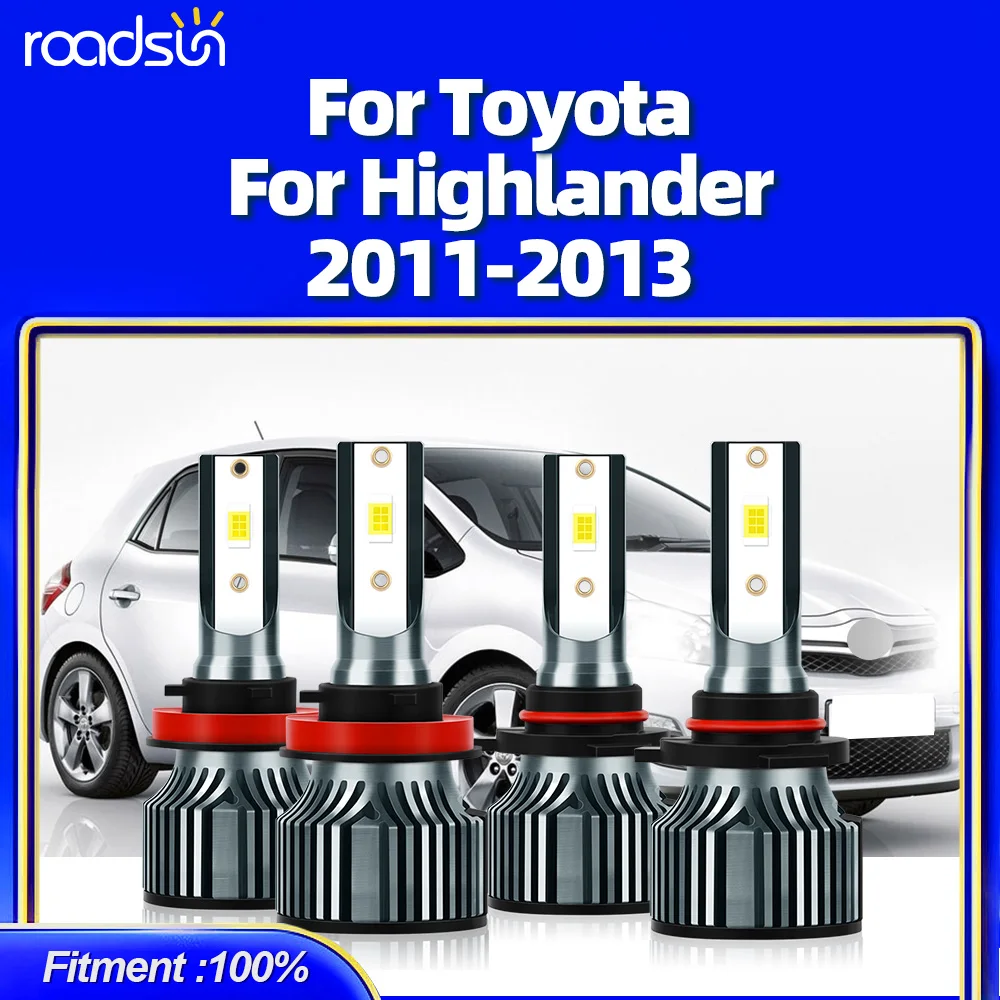 roadsun Plug-N-Play Installation LED H11 H9 H8 Headlight Bulbs 9005 HB3 High Low Beam Compatible For Toyota Highlander 2011-2013