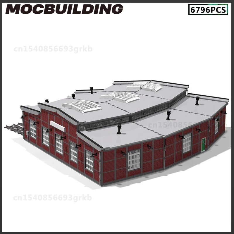 MOC Building Blocks Train Station Round House Repair Room Model DIY Brick Urban Traffic Scenery Assemble Toys Birthday Present