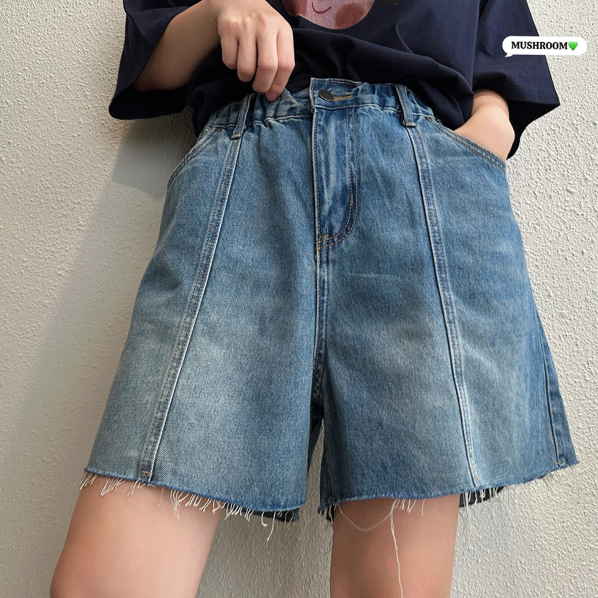Miss Mushroom Head 2026 Summer New Style Retro Versatile Casual Fashion Deep Blue Washed Denim Shorts Women's Loose Fit Cotton