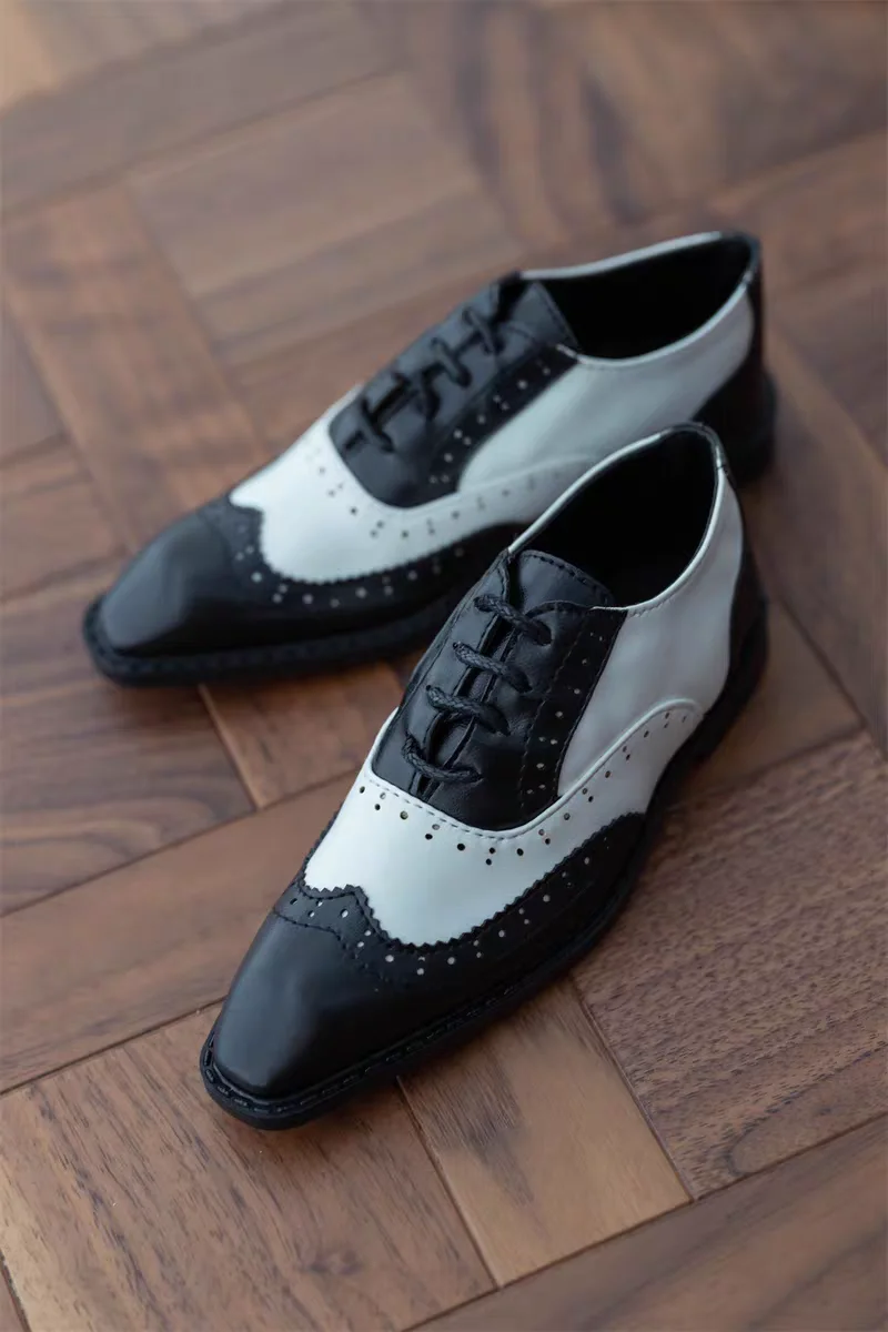 BJDdoll-schoenen zijn geschikt voor ID75 Oom leren schoenen leren veterschoenen Britse gesneden kleurblokken leren schoenen bruin