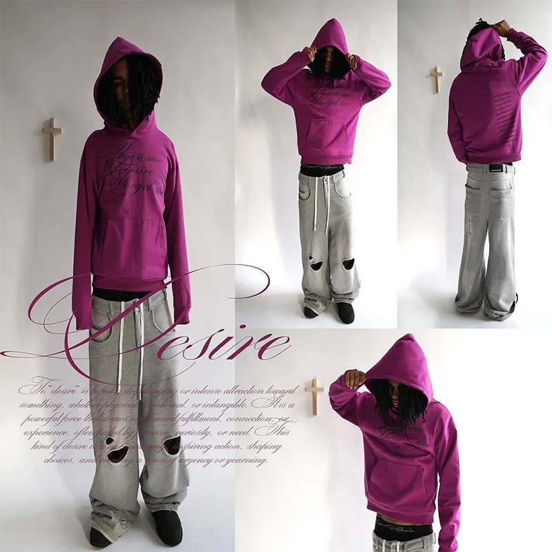 2026 Herbst Winter Damen Gothic-Print Oversized Hoodie Doppelseitiger Buchstaben-Druck Dunkler Streetwear Kapuzenpullover – Detail 8