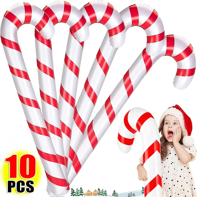 1/10PCS 35Inch Inflatable Candy Canes Balloons Handheld Christmas Red Bow Candy Sticks Party Favors Indoor Kids Toys Decorations