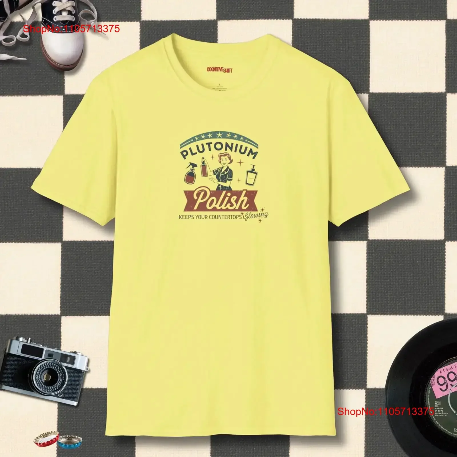 T-shirt drôle Plutonium Polish, style rétro nucléaire, produit absurde, style vintage, Softstyle, graphique confortable et délavé