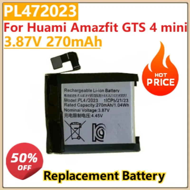 

New 3.87V 270mAh Battery PL472023 3.87V 270mAh For Huami Amazfit GTS 4 mini
