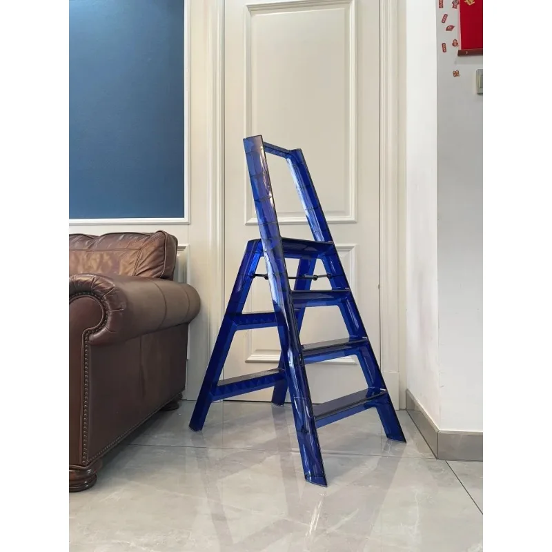 Transparent Folding 4 Step Ladder Clear Acrylic Herringbone Stool Wide Anti-slip Pedal Household Portable Ladder