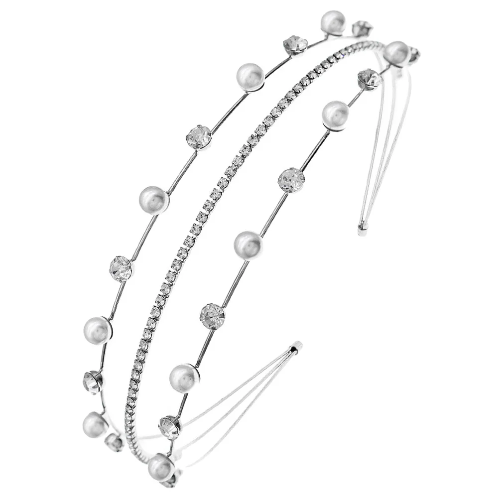 لؤلؤة حجر الراين الزفاف عقال متعدد الطبقات بريق الزفاف هيرباند حزب خوذة مريحة النساء الشعر هوب #3