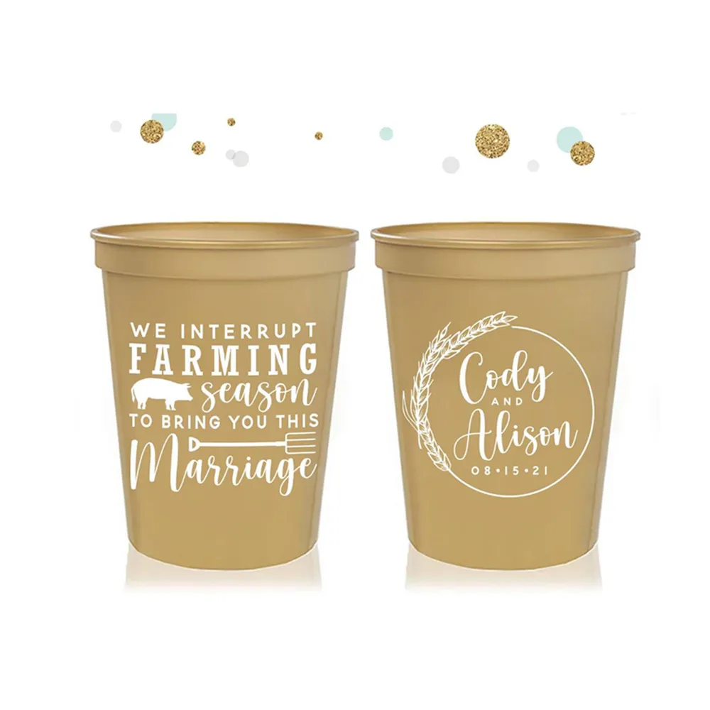 We Interrupt Farming Season - Farm Wedding - Custom - Wedding Beer Cups, Wedding Cups, Party Cup, Wedding Favors