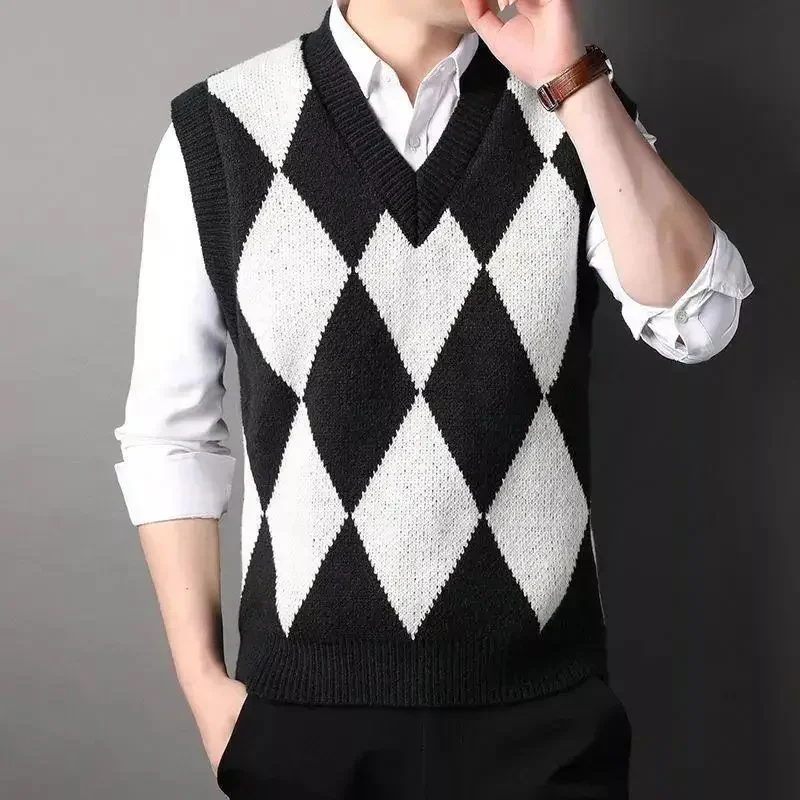 

Мужская подростковая майка, верхняя одежда, новая корейская мода, пуловер с v-образным вырезом, жилет, вязаный кардиган