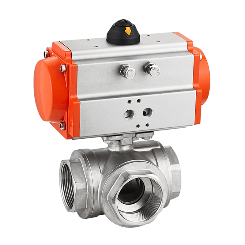 DN65 304 Stainless Steel Pneumatic Ball Valve Three-way T/L AT Pneumatic Actuator Female Thread Ball Valves