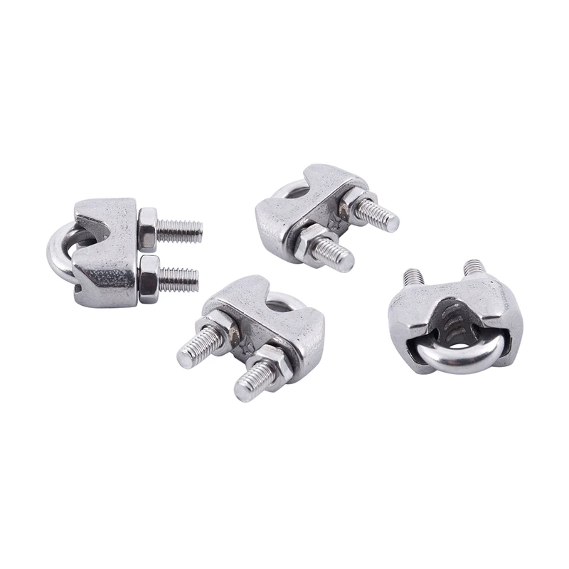 ABRE-4Pcs Stainless Steel Cable Clip Saddle Clamp For 5/32 Inch 4Mm Wire Ropes