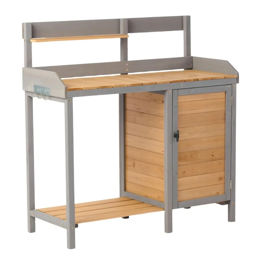 

Outdoor Potting Bench Wooden Workstation Table with Cabinet for Backyard Garden Supplies