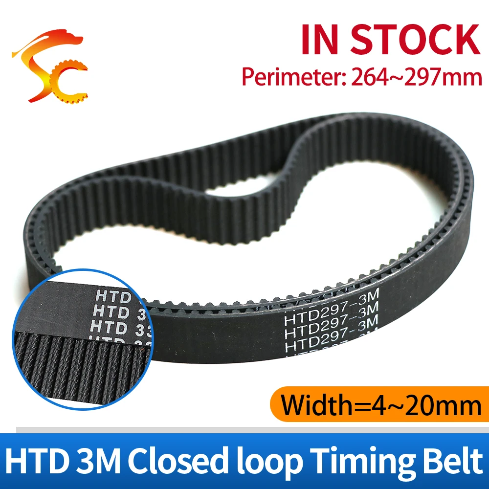 HTD 3M Timing Belt Perimeter Lp=264 267 270 273 276 279 282 285 288~297mm Rubber Closed Loop Belt Width 4/5/6/9/10/12/15/20mm