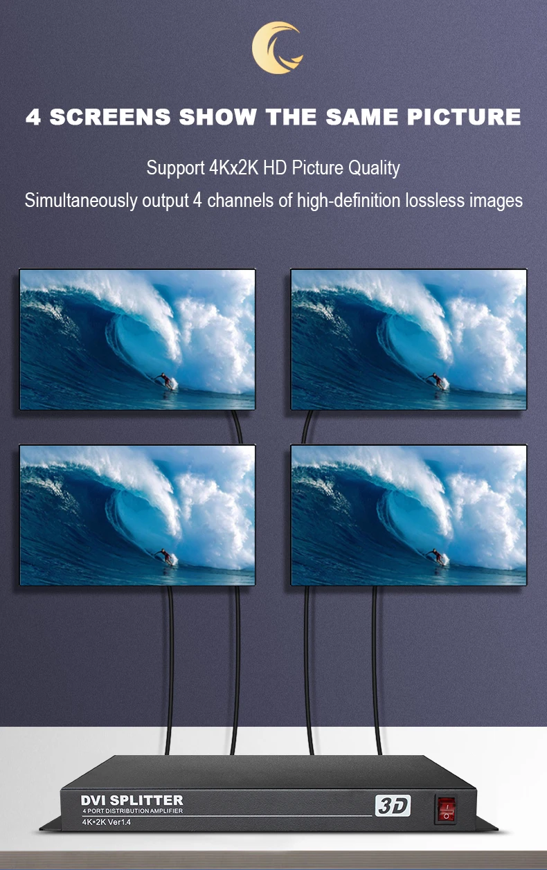 AMS-D1S4 DVI Splitter 1X4 Switcher 1 DVI อินพุตและ4 DVI เอาท์พุตสี่สำหรับจอแสดงผลคอมพิวเตอร์