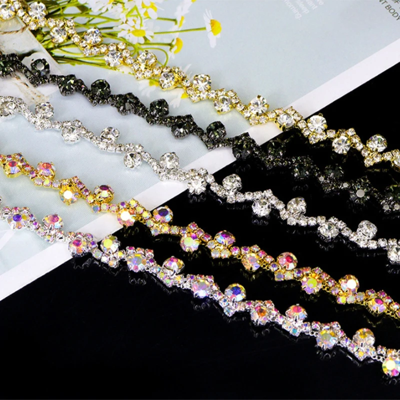 2 Yard Sparkling Rhinestone Chain Crystal Trim DIY Hand Sew Chain For Bridal Gown Stage Costume Clothing Decor Accessories