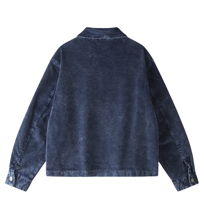 ACOMOSON EU US Size Luxury Quality Washed Distressed Corduroy Work Jacket Unisex Boxy Travel Holiday Casual Denim Jacket