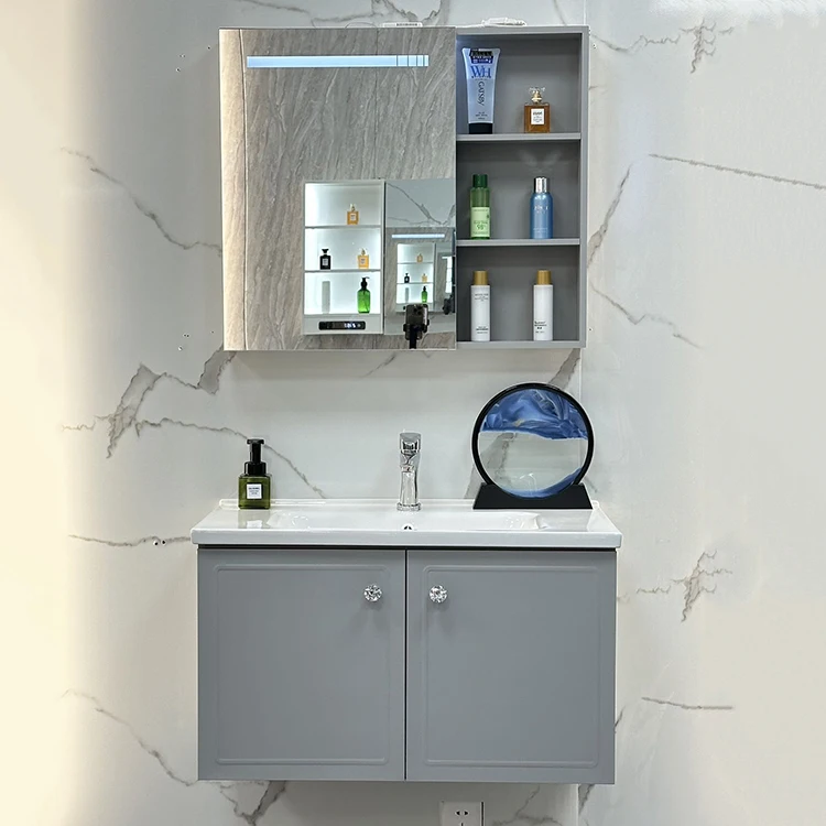 

Modern Factory Direct Wholesale Luxury Style 60/70/80cm Mirror Basin Vanity Set Bathroom Cabinet with Sink