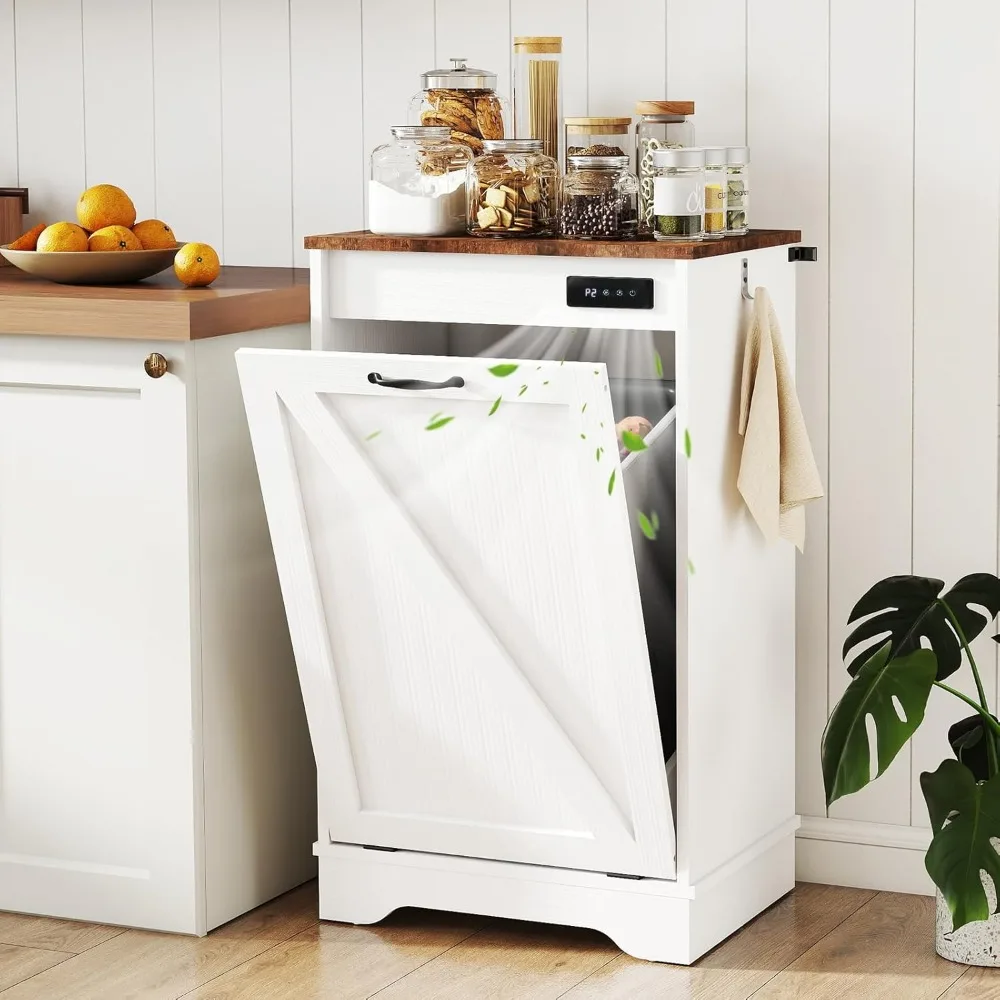 

Tilt-Out Trash Can Cabinet - Hidden Garbage Can Cabinet with Ion Deodorizer, Wooden Trash Bin Holder for Kitchen, Living Room,