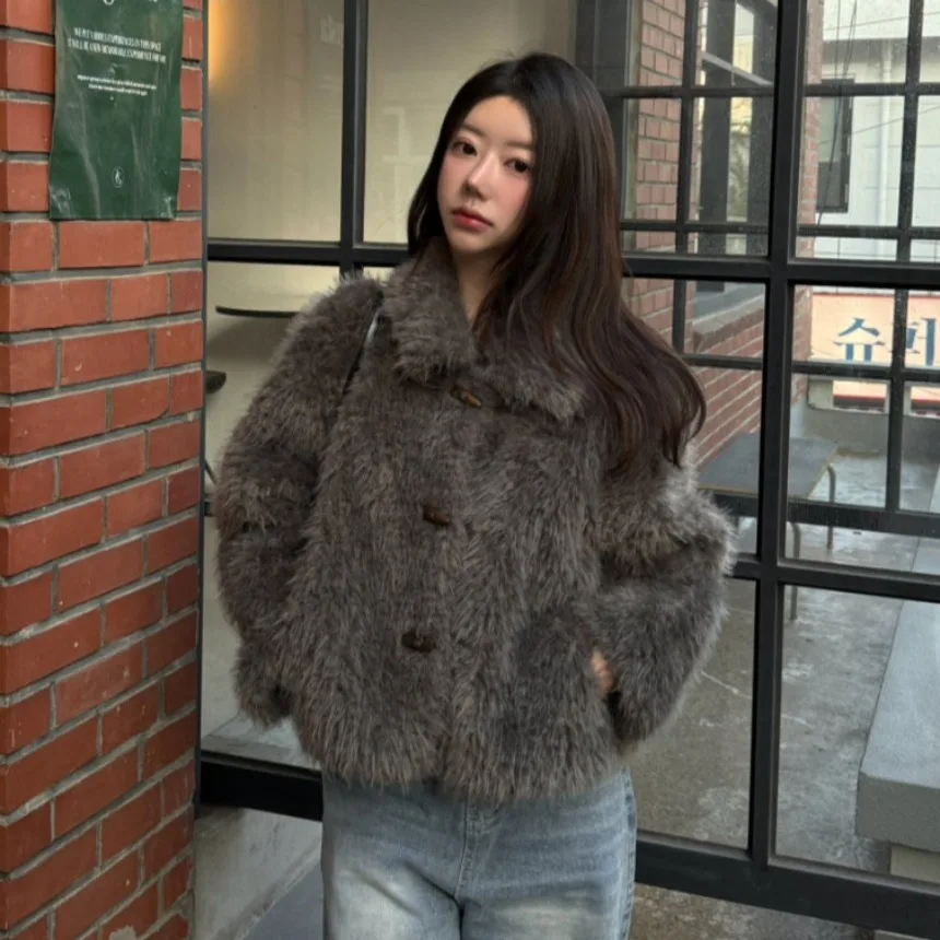 المرأة ort الفراء Jaet شتاء جديد Sle النسخة الكورية شيك التلبيب فضفاض زرر الجلود والفراء متكامل قمة دافئة #1
