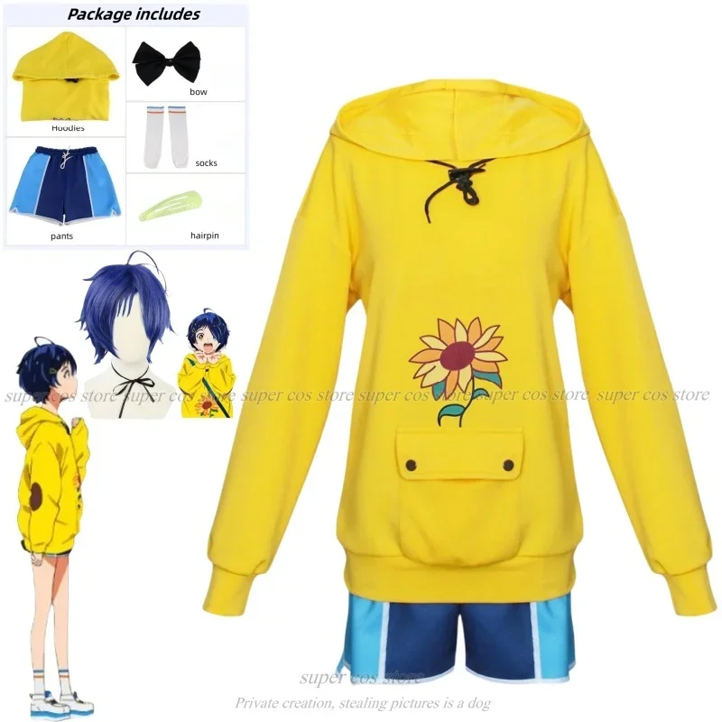 Anime Wonder Egg Priority Ohto Ai Cosplay Women's Sweatshirt Wig Halloween Clothing Hoodie Yellow Sunflower Pullover