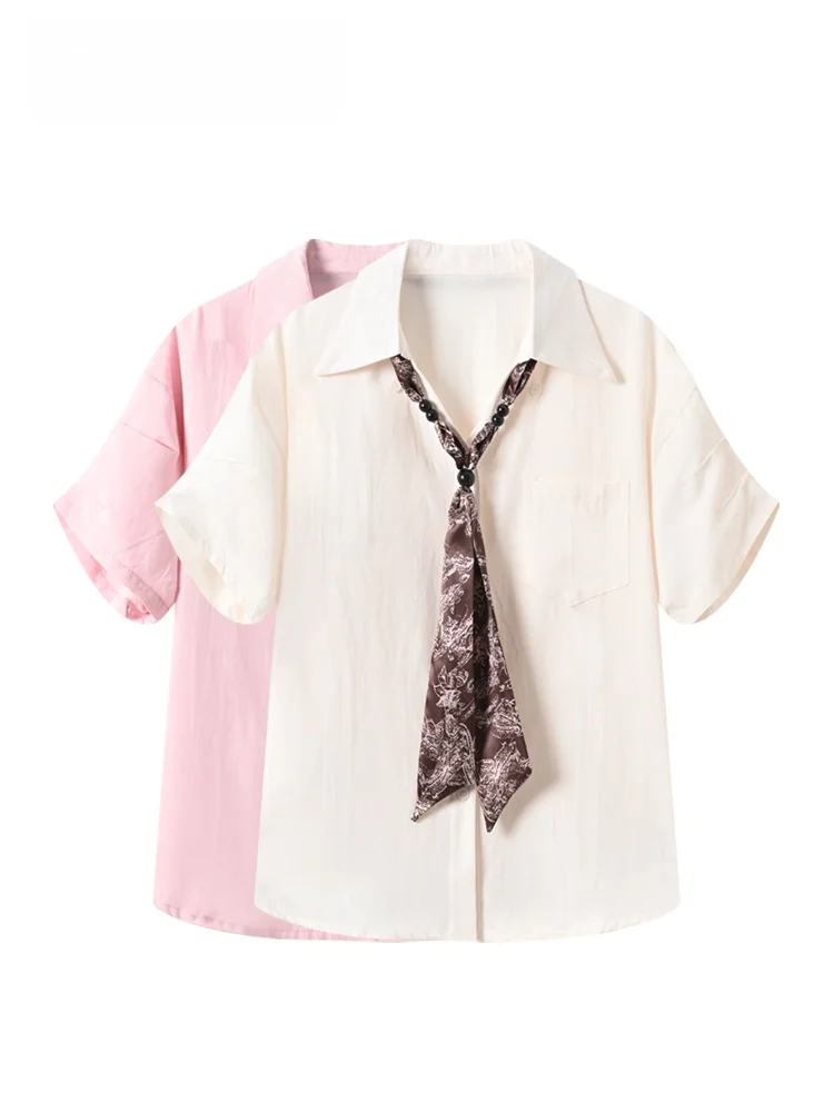 

CaraCLUB plus Size Short Sleeve Shirt Women's Summer New Loose Fashionable Versatile Casual Cotton Polyester Blend Top