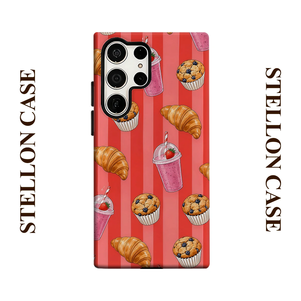 Bakery Stripe Phone Case for Samsung Galaxy S25 Ultra S24 S23 Ultra Plus Glossy Double-layer Back Cover