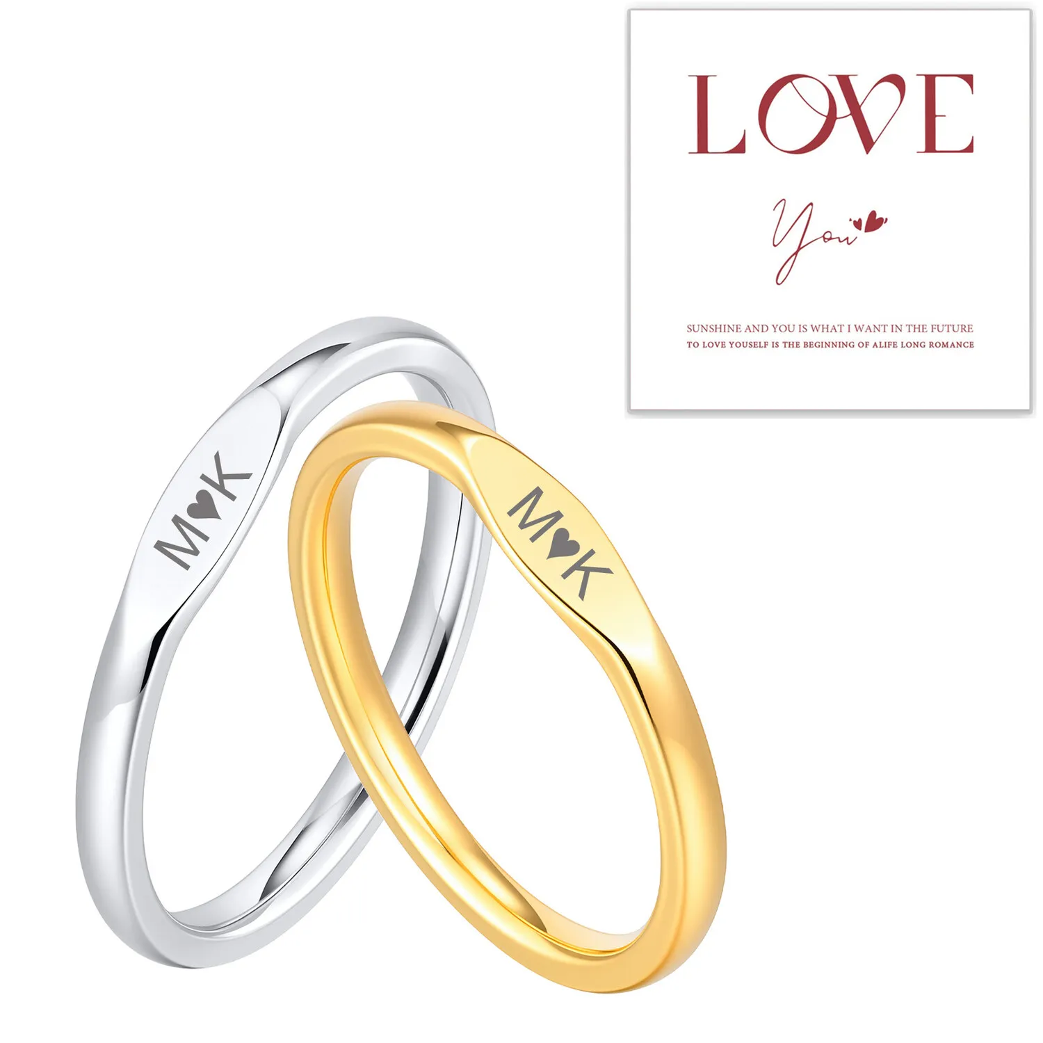 Minimalist Couple Ring for Men Women,Engrave Her/His Initials Name Stainless Steel Ring,Valentine's Day Anniversary Gift