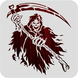 12x12inch Halloween Decoration Stencils, Grim Reaper Skeleton Scythe Pattern Cutout Template for Art Spraying, DIY Mould Decor