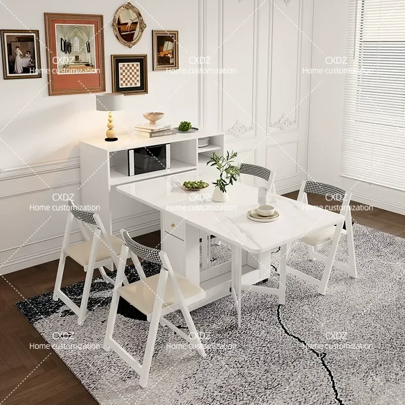 Modern Cream Style Slate Dining Table Rectangular Retractable Folding Design for Small Households 2024 New Simple Home