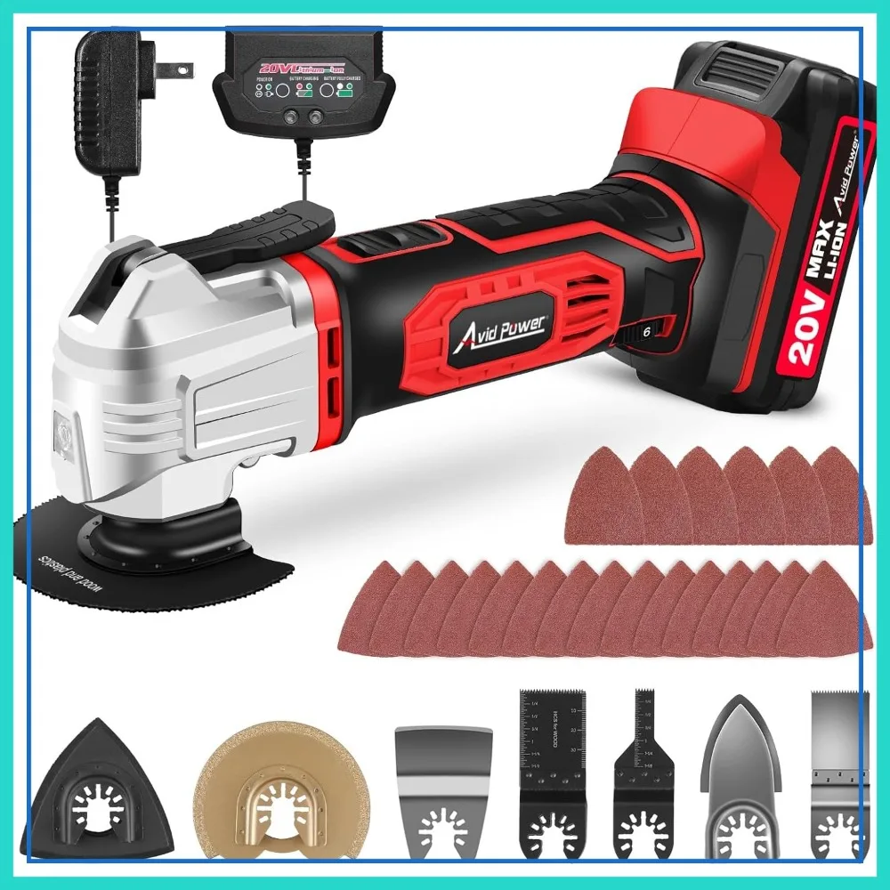 

20V Cordless Oscillating Multitool with 2.8° Oscillation Angle, Variable Speed, 31Pcs Accessories for Scraping/Cutting/Sanding