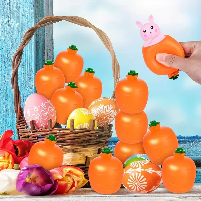 1-20PCS Easter Decoration Carrot Rabbit Squeeze Telescopic Toys Kids Children's Radish Rabbit Cup Pinch Toy Stress Relief Gifts