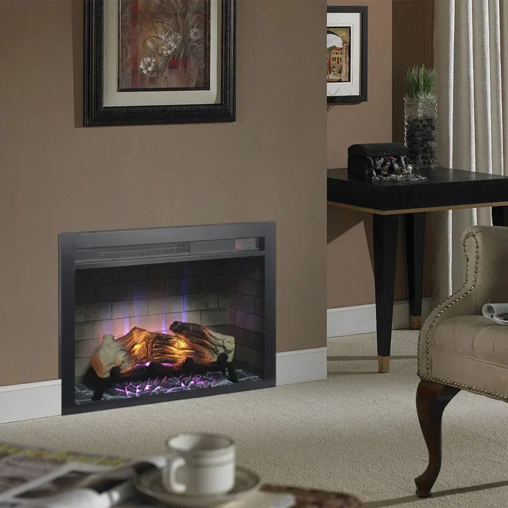 28 Inch  Electric Fireplace with Infra Red Remote Control, Multicolored Flames ,11 Temperature Settings, Heat Stove Fireplace