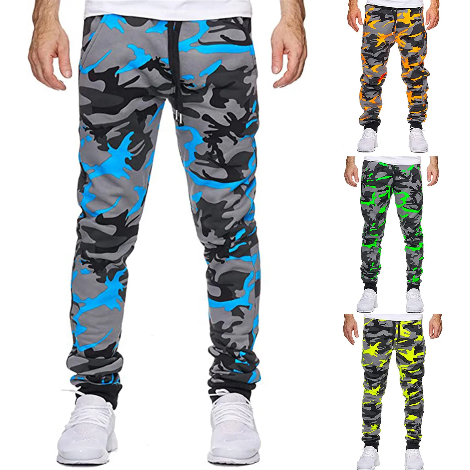 

Camouflage Stretch Skinny Pants For Men Casual Drawstring Elastic Waist Feet Slacks Tapered Sport Sweatpants 2023 Trousers