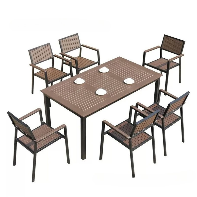 

Outdoor plastic wood table and chair combination, outdoor garden courtyard, casual open-air dining table