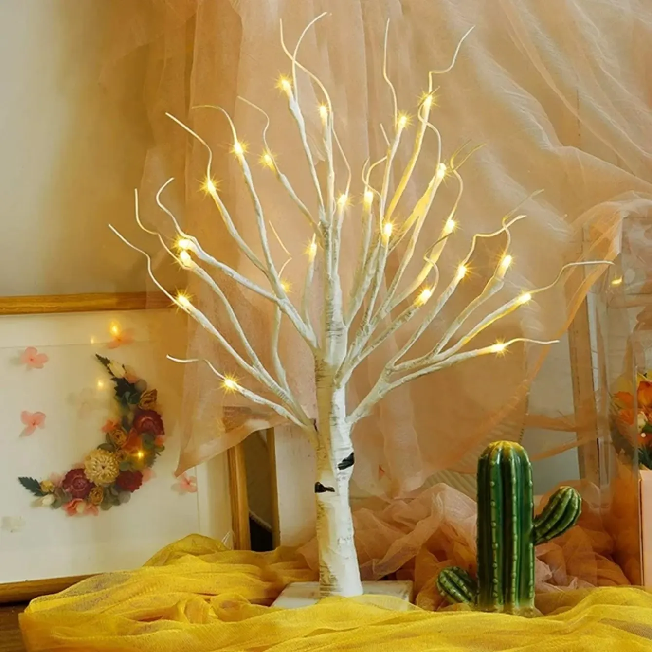 1PC 24 LED Birch Tree Light Adjustable Branches Battery Powered Tree Lamp For Party Bedroom Outdoor Activities Christmas Decor