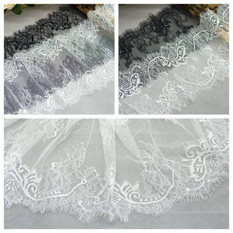 

12M New Soft and Non Elastic Eyelashes, Lace Decal Fabric, DIY High-end Wedding Dress, Dress Decoration Accessories,16-26CM Wide