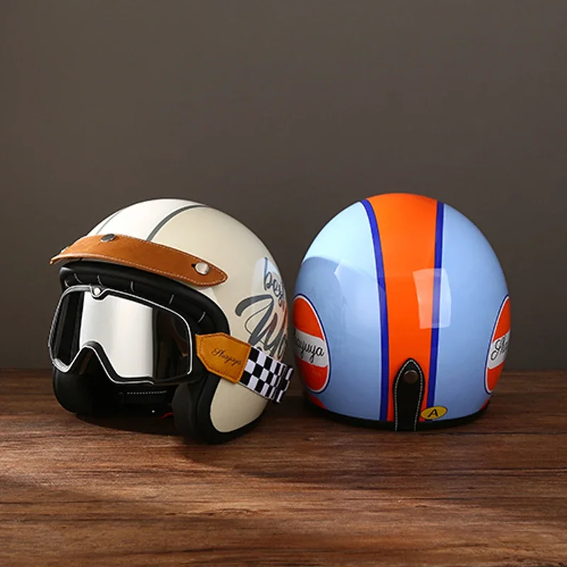 Motorcycle Helmet Motorcycle 3/4 Helmet Men and Women Retro Harley Half Helmet  Power-driven Locomotive Gulf Oil Safety Helmets