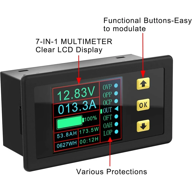 HOT SALE Charge-Discharge Meter, 0-90V 100A DC Voltage, Amperage, Power, Battery Capacity Amp-Hour Watt-Hour Time Multimeter