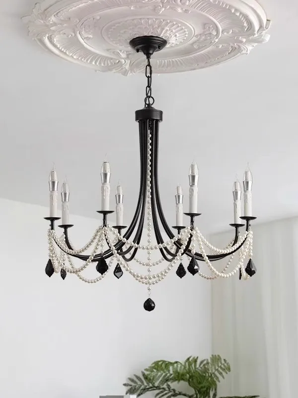Baroque French Crystal Chandelier with Pearl Strands, Versailles-Style Tiered Lighting for Dining Room Palace Decor