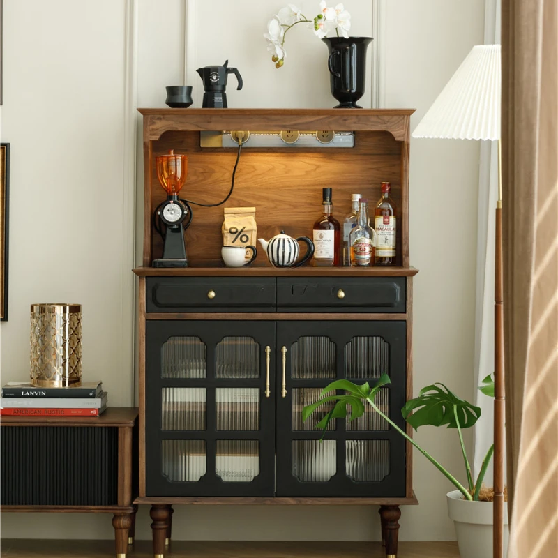 

Black Walnut Retro Dining Side Wine Cabinet Integrated Bar Counter Black American Small Apartment Furniture