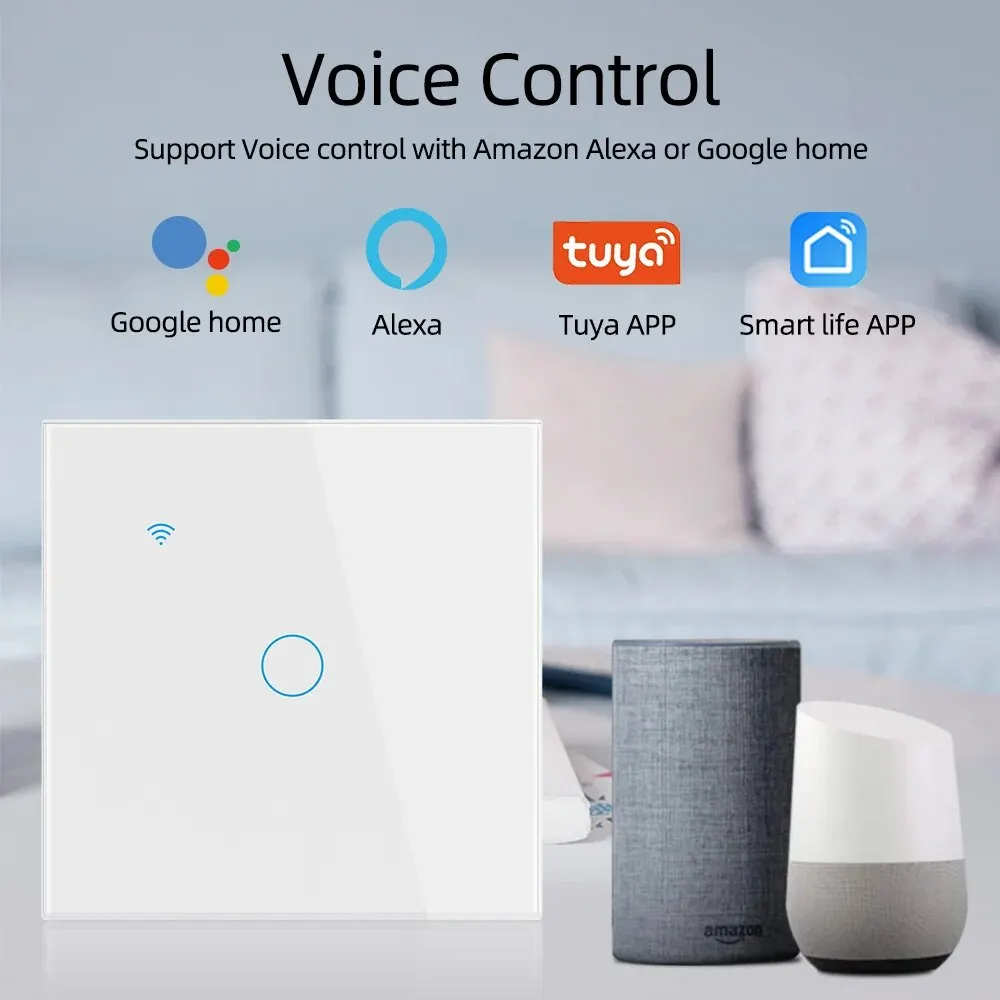 Smart Switch EU WiFi Smartlife Cavo neutro/Senza cavo neutro Interruttore della luce tattile 220V Funziona con Alexa Google Home 1/2/3/4 Gang